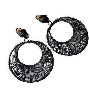 Black Beaded Round Clip On Earrings